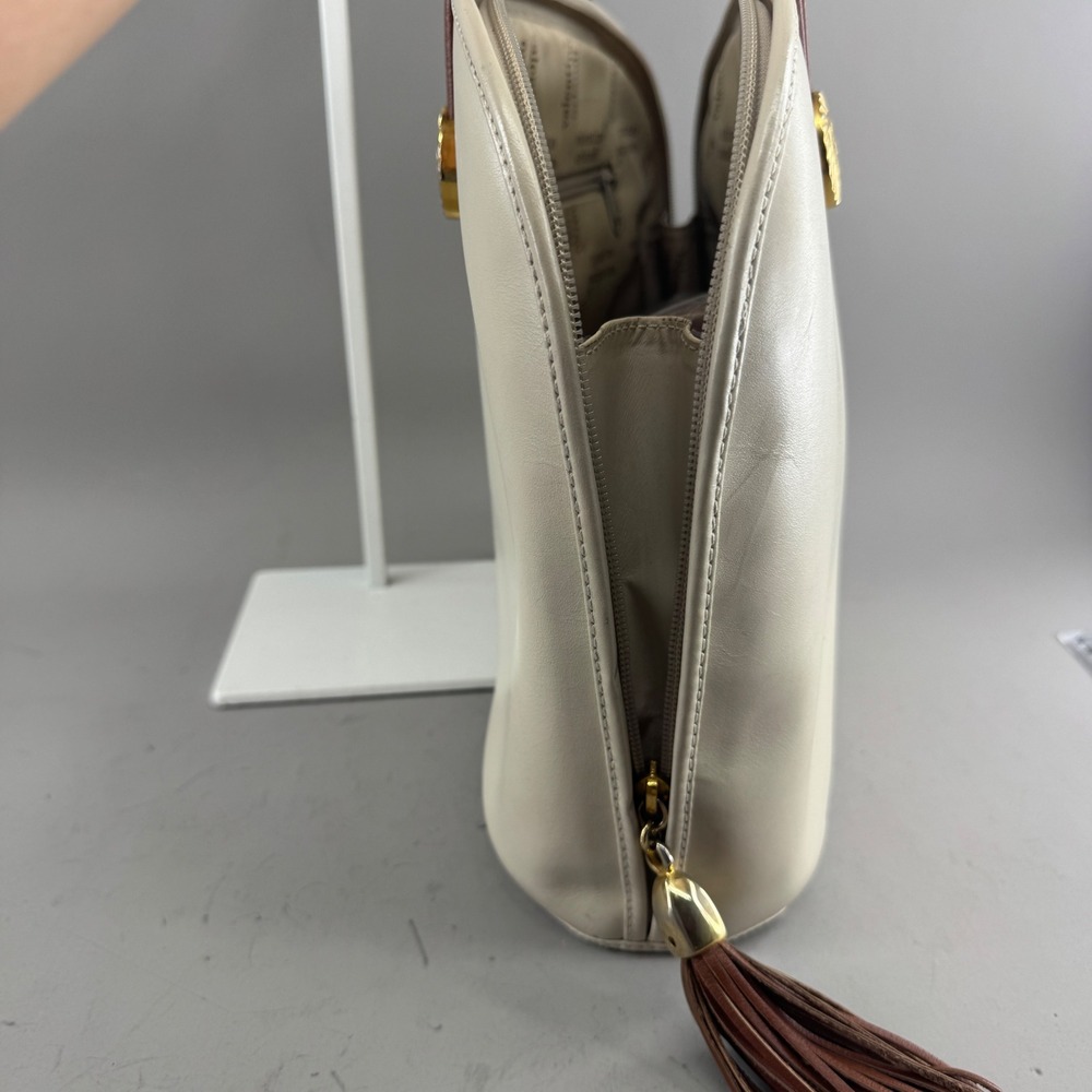 Valentino Orlandi Womens Top Handle Bag Cream Leather Tassel Made in Italy 7095 - Picture 11 of 15